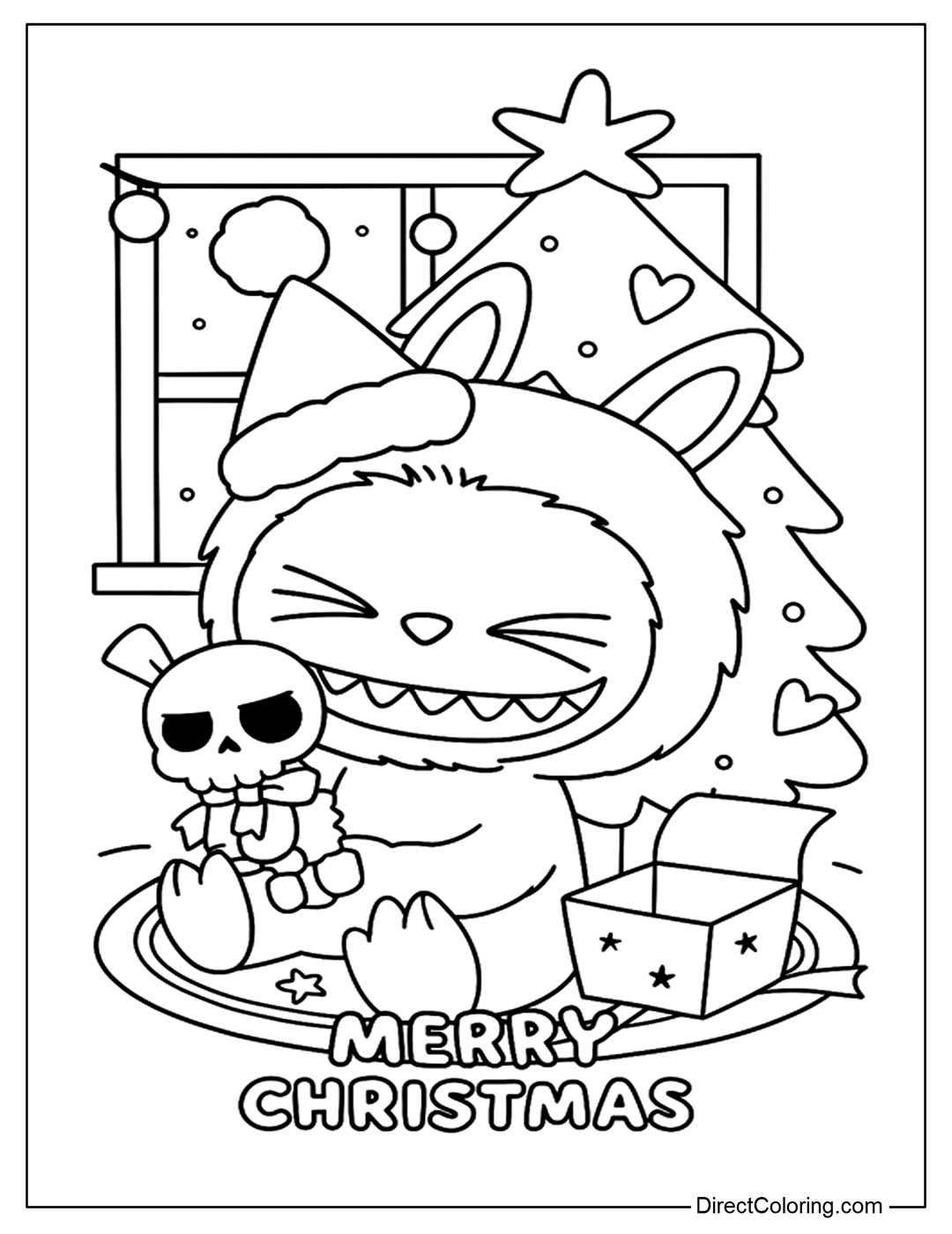 Merry Christmas Labubu Coloring Page